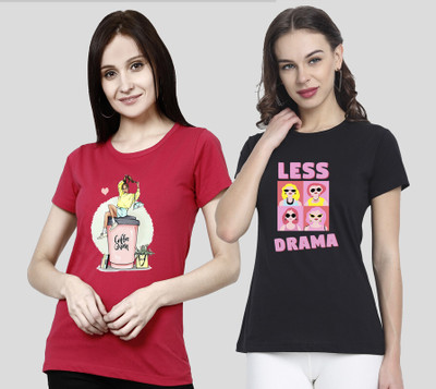 CHOQU Printed Women Round Neck Black, Red T-Shirt
