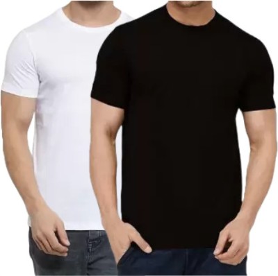 UNFOLDFIT Solid Men Round Neck White, Black T-Shirt