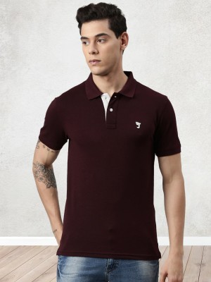 JOVEN Solid Men Polo Neck Maroon T-Shirt