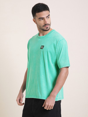 DIFFERENCE OF OPINION Solid, Printed Men Round Neck Grey T-Shirt