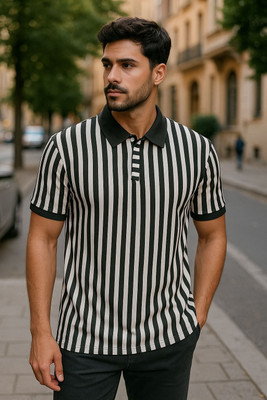 INSPRIE Striped Men Polo Neck Black, White T-Shirt