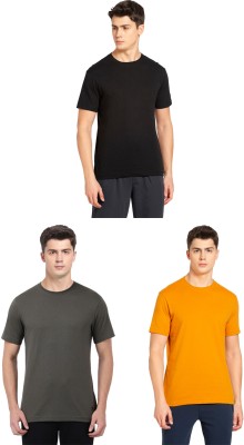 JOCKEY Solid Men Round Neck Black, Dark Green, Yellow T-Shirt