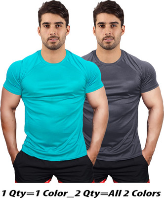 UDI n ADI Solid Men Round Neck Light Blue, Grey T-Shirt