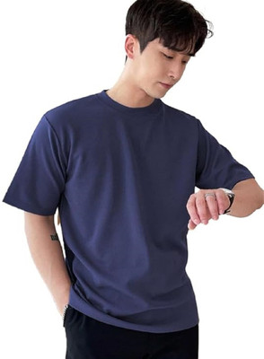 CHITRA STYLE Solid Men Round Neck Blue T-Shirt