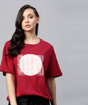 Roadster Printed Women Round Neck Red T-Shirt