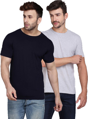 TEEFOX Solid Men Round Neck Black, Blue T-Shirt