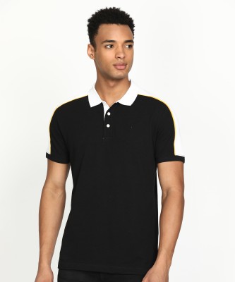 INDIAN TERRAIN Colorblock Men Polo Neck Black T-Shirt