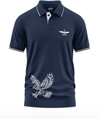 Warriorworld Graphic Print Men Polo Neck Navy Blue T-Shirt
