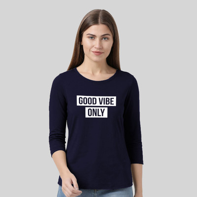Nilan Tees Wear Printed Women Round Neck Navy Blue T-Shirt