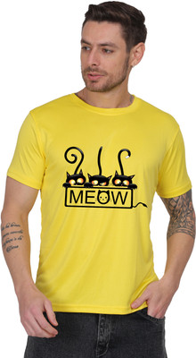 ZAYOKI Printed Men Round Neck Yellow T-Shirt