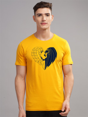 ADRO Printed Men Round Neck Yellow T-Shirt