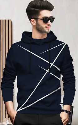 TRIPR Printed Men Hooded Neck Navy Blue T-Shirt