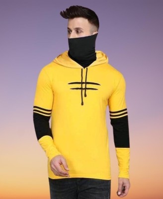 LEMMIK Solid Men Hooded Neck Yellow T-Shirt