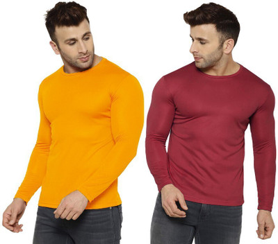 UDI n ADI Solid Men Round Neck Maroon, Yellow T-Shirt