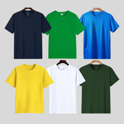 TTFE Solid Men Round Neck Navy Blue, White, Blue, Light Green, Yellow, Green T-Shirt