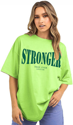 Leotude Printed Women Round Neck Green T-Shirt