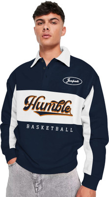 Jump Cuts Printed Men Polo Neck Dark Blue T-Shirt