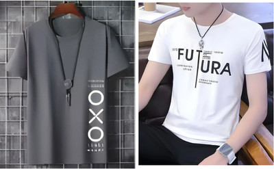 Pachirisu Printed Men Round Neck Grey, White T-Shirt