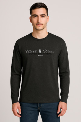 SAND PIPER Typography Men Round Neck Grey T-Shirt