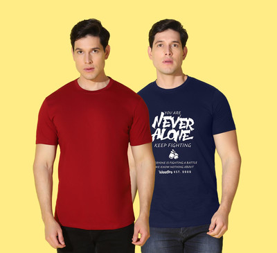 WOOSTRO Typography Men Round Neck Blue, Red T-Shirt
