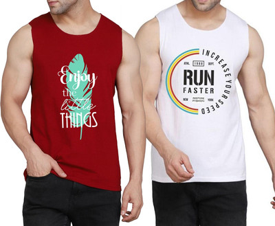 WOOSTRO Printed Men Scoop Neck Maroon, White T-Shirt