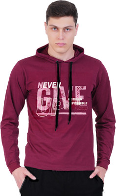 GOKUL FASHION Graphic Print Men Hooded Neck Maroon T-Shirt