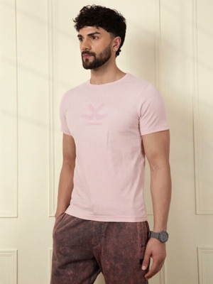 WROGN Solid Men Round Neck Pink T-Shirt