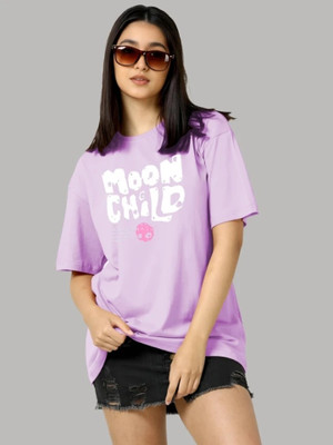 MAKHKHA Graphic Print Women Round Neck Purple T-Shirt