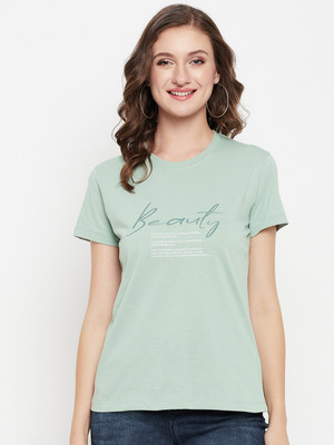 CANTABIL Printed, Typography Women Round Neck Green T-Shirt