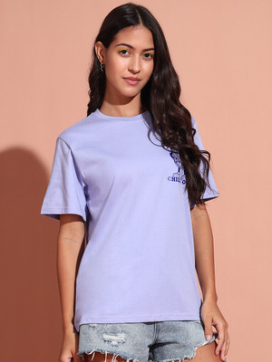 THE DRY STATE Printed Women Round Neck Purple T-Shirt