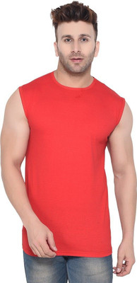 GEUM Solid Men Round Neck Red T-Shirt