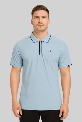 Sportz Fit Solid Men Polo Neck Blue T-Shirt