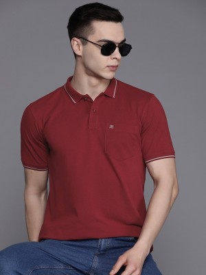 Raymond Solid Men Polo Neck Maroon T-Shirt