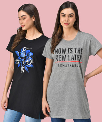 Christy World Printed Women Round Neck Multicolor T-Shirt