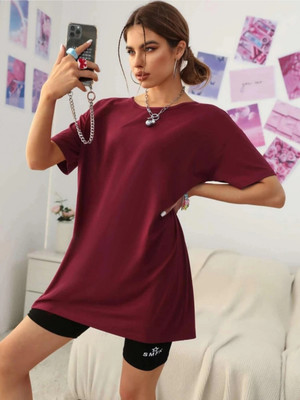 Ashkart Solid Women Round Neck Purple T-Shirt