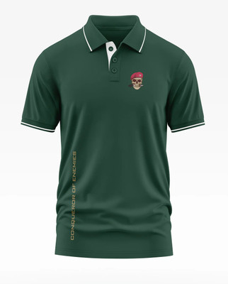 Warriorworld Solid Men Polo Neck Green T-Shirt