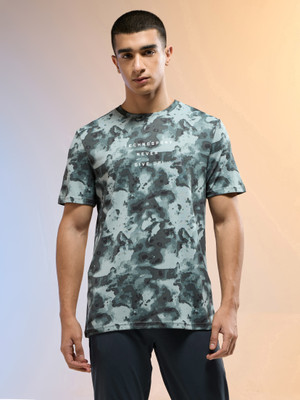 TECHNOSPORT Printed Men Crew Neck Green T-Shirt