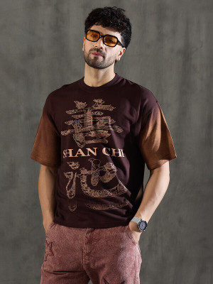 FUGAZEE Printed Men Round Neck Brown T-Shirt