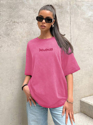 THE DRY STATE Printed Women Round Neck Pink T-Shirt