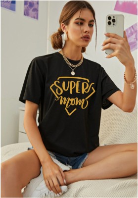 RS Print Printed Women Round Neck Black T-Shirt