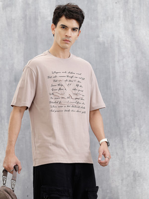 WROGN Typography Men Crew Neck Beige T-Shirt