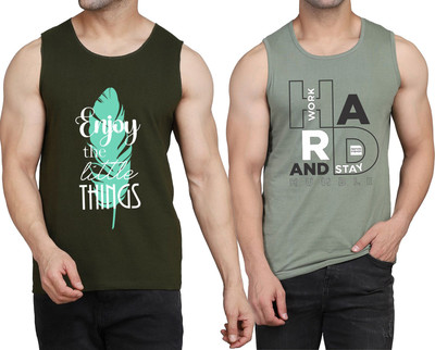WOOSTRO Printed Men Round Neck Dark Green, Light Green T-Shirt