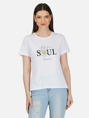 Unistreet Graphic Print Women Round Neck White T-Shirt