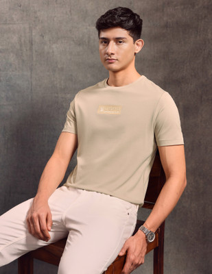 U.S. Polo Assn. Denim Co. Solid Men Crew Neck Beige T-Shirt