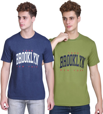 Zeffit Printed Men Round Neck Blue, Dark Green T-Shirt