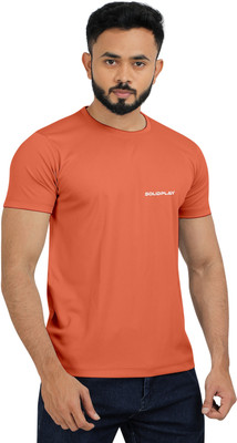 INDICLUB Solid Men Round Neck Orange T-Shirt
