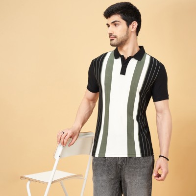 PEOPLE Colorblock Men Polo Neck White, Black T-Shirt