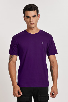 TT THE TEE Solid Men Round Neck Purple T-Shirt