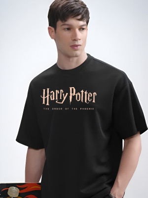 HARRY POTTER X ROYAL STANCE Graphic Print Men Round Neck Black T-Shirt