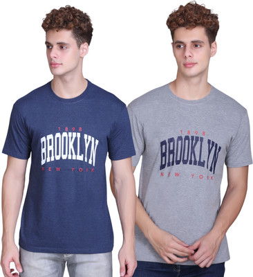 Zeffit Printed Men Round Neck Blue, Grey T-Shirt